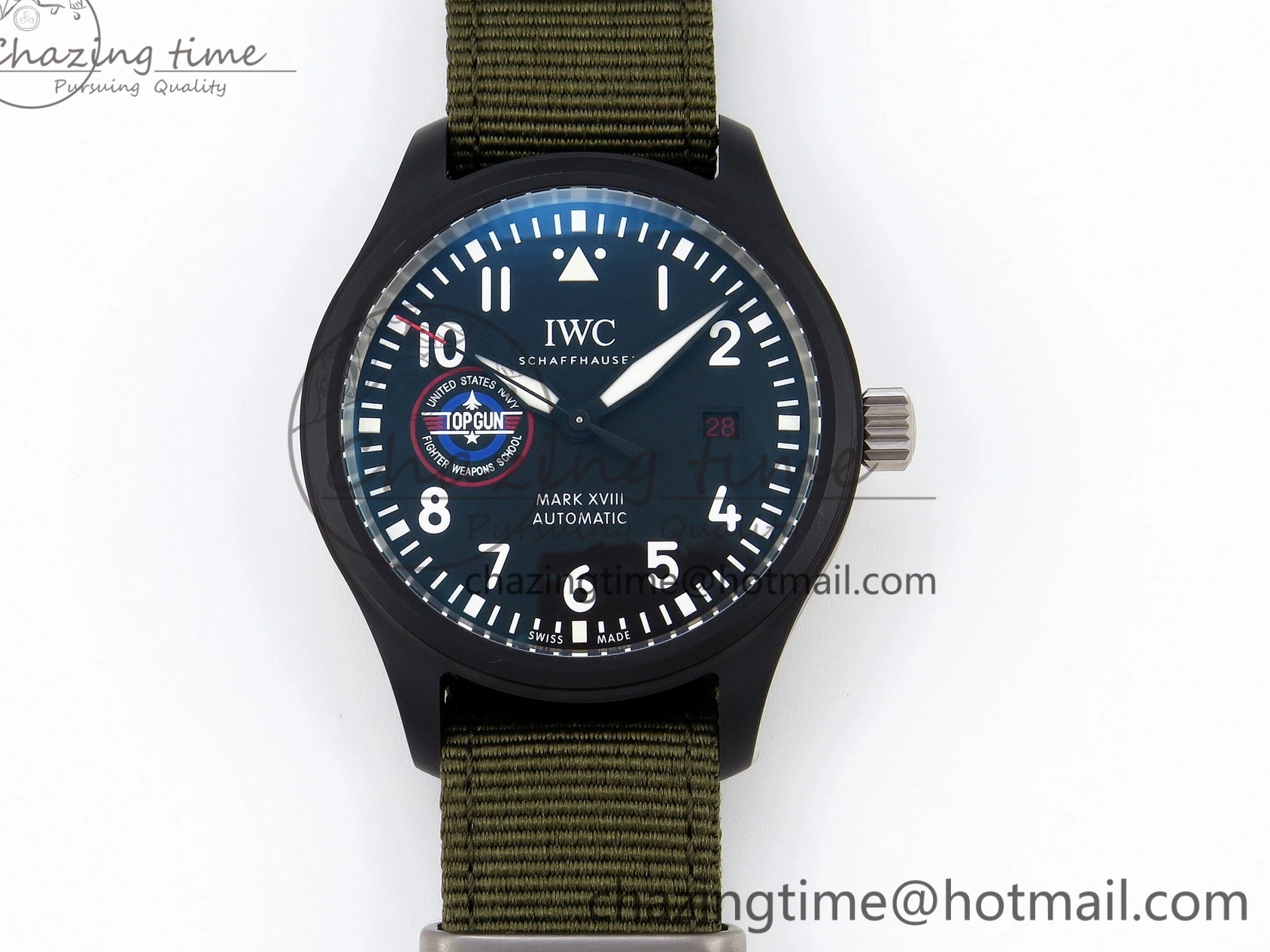 MIROTIME 0519 Mark XVIII Top Gun “SFTI” Black Ceramic IW324712 ZF 1:1 Best Edition on Green Nylon Strap A Tailored 7025